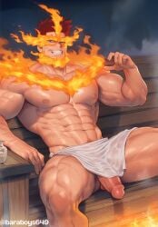 abs ai_generated balls bara baraboys biceps big_penis boku_no_hero_academia bulge daddy endeavor_(my_hero_academia) enji_todoroki male male_nipples male_only manly mature_male muscular_male my_hero_academia nipples pecs penis red_hair scar