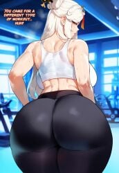 1girls ai_generated ass ass_bigger_than_head ass_cleavage ass_focus back_view big_ass big_butt big_thighs crop_top female genshin_impact gym gym_uniform hi_res huge_ass huge_butt huge_thighs imminent_anal imminent_fellatio imminent_oral imminent_penetration imminent_sex imminent_vaginal indoors large_ass large_breasts large_butt large_thighs long_hair milf miyuai multicolored_hair nai_diffusion ningguang_(genshin_impact) orange_eyes paag pawg pixar_mom stable_diffusion text thiccwithaq_(ai_style) thick thick_ass thick_butt thick_hips thick_legs thick_thighs tight tight_clothes tight_clothing tight_fit tight_pants tights white_hair white_topwear wide_hips yoga_pants