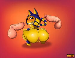 animal_crossing ankha anthro anus ass balls big_balls big_breasts big_butt breasts bubble_butt crouching domestic_cat egyptian felid feline felis female genitals group huge_butt human male male/female mammal mastr7up nintendo nipples open_mouth pussy smile video_games