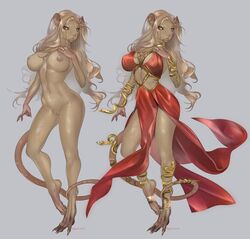 1girls anthro athletic_female aurelia_steele blonde_hair breasts clothed clothed/nude clothing dress female female_only hair jewelry kiguryu long_hair mammal murid murine nude rat red_clothing red_dress rodent skaven solo solo_female warhammer_(franchise) warhammer_fantasy yellow_eyes