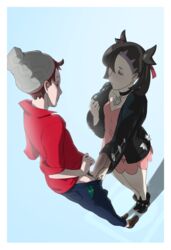 above_view apuru_kun caressing_testicles cleavage clothed erection fondling full_body groping hat jacket marnie_(pokemon) penis penis_out pink_dress pokemon pokemon_ss sex sleeves standing