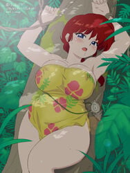 1girls 2018 blue_eyes breasts chubby cleavage clothing dress female female_only genderswap_(mtf) huge_breasts large_breasts mage_(harumagedon) ranma-chan ranma_1/2 ranma_saotome red_hair rule_63 solo