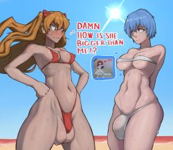 2futas asuka_langley_sohryu balls beach belly belly_button big_balls big_breasts big_penis blue_hair blush breasts brown_hair brunette_hair bulge bulge_through_clothing clothed clothing duo english_text flaccid futa_only futanari human jealous kuudere large_ass light-skinned_futanari light_skin lumu meme mostly_nude neon_genesis_evangelion nipple_bulge pale-skinned_futanari pale_skin penis penis_envy penis_size_difference penis_under_clothes rei_ayanami small_breasts smooth_balls smooth_penis standing staring staring_at_another sweat sweating sweaty swimsuit swimwear text tsundere tummy uncensored