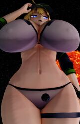 blonde_hair bored cap fate/grand_order giantess giantess_growth heroine kingklon low-angle_view macro_female macro_focus panties planet planet_earth planetary_macro plump unamused