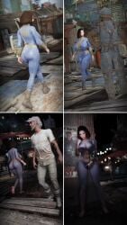 3d bethesda_softworks bodypaint day_and_night emotrashcan exhibitionism exhibitionist fallout naked_in_public painted_clothes public_masturbation vault_dweller vault_suit