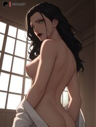 1girls ai_generated ainoob17 asami_sato avatar_legends back black_hair breasts female green_eyes makeup solo stable_diffusion the_legend_of_korra undressing