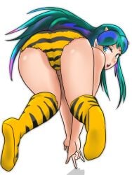 ass green_hair kneehigh_socks kumappus looking_back looking_back_at_viewer lum panties presenting_ass presenting_hindquarters urusei_yatsura