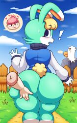 animal_crossing apollo_(animal_crossing) ass ass_grab big_ass big_butt bubble_butt bunny_boy butt_grab curvy curvy_figure femboy girly hand_on_butt looking_back male male_focus nintendo pkfirefawx sasha_(animal_crossing) surprised surprised_expression tail thick_thighs villager_(animal_crossing) wide_hips