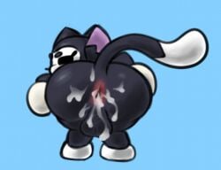 anthro anus anus_focus big_ass big_balls big_butt big_penis big_thighs black_eyes black_fur brawl_stars cat_ears cat_tail cum cum_in_ass feline femboy furry kit_(brawl_stars) meowny showing_ass thick_thighs