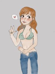 1futa artist_request bad_source balls big_breasts big_penis breasts clothed clothing erection futa_only futanari human intersex light-skinned_futa light_skin mostly_nude nami_(one_piece) one_piece peace_sign penis post-timeskip solo source_request standing