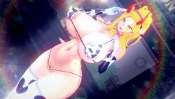 3d apuri beast_pirates black_maria blonde_hair blonde_pubic_hair blue_eyes breasts cleavage cow_bell cow_bikini cow_girl female female_only geisha giantess gigantic_breasts horned_female horns huge_breasts nipples oiran one_piece pubic_hair pubic_hair_peek wano_country