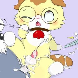 alex_(jewelpet) anal anal_sex anthro collar dian_(jewelpet) domestic_cat drugolld duo felid feline felis feral fur gay genitals grey_body grey_fur hi_res jewelpet jewelpet_(series) jewelpet_(species) male male/male mammal penetration penile penile_penetration penis penis_in_ass sanrio sega sega_fave sega_toys string yaoi yellow_body yellow_fur