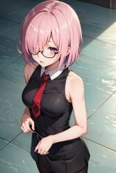 above_view ai_generated artist_request black_dress fate/grand_order fate_(series) glasses looking_up mash_kyrielight mashu red_tie shielder_(fate) shielder_(fate/grand_order) tie type-moon