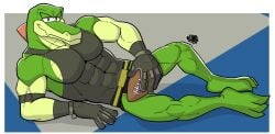 2023 2024 abs american_football anthro athletic athletic_anthro athletic_male ball biceps clothed clothing crocodile crocodilian crocodylid digital_media_(artwork) feet football_player gloves green_body green_skin gridiron_ball handwear hi_res hunter-husky jockstrap looking_at_viewer lying male muscular muscular_anthro muscular_male muscular_thighs narrowed_eyes on_side pecs reptile scalie sega shirt simple_background smile solo sonic_(series) sonic_the_hedgehog_(series) sport tank_top topwear undershirt underwear vector_the_crocodile