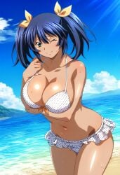 ai_generated bashoku_youjou beach big_breasts bikini ikkitousen ikkitousen_dragon_destiny ikkitousen_great_guardians one_eye_closed smiling