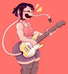 1girls black_hair bottom_heavy dumpiwumpi_(artist) earlobe_jacks earphones fat_ass female guitar kyoka_jiro my_hero_academia necklace simple_background small_breasts solo sweat teenager teeth thick_thighs