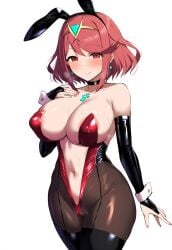 ai_generated bridal_gauntlets bunny_ears bunnysuit chest_jewel choker cleavage core_crystal cuffs detached_sleeves hair_ornament playboy_bunny pyra pyra_(xenoblade) robofun sideboob tiara xenoblade_chronicles_2