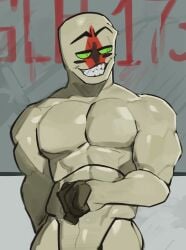 1boy abs face_markings gay glistening_body green_eyes grin grinning kogito male_only muscular muscular_male scp-173 scp_foundation sharp_teeth teeth