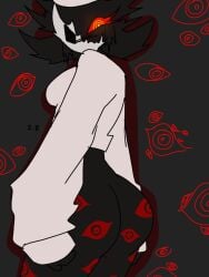 1girls ass ass_grab bare_ass black black_body black_fur black_hair bottomless eyes eyes_on_body folly_(regretevator) kywoahwoah red red_eyes regretevator roblox roblox_game self_upload sweater tagme white_hat white_sweater yellow_iris