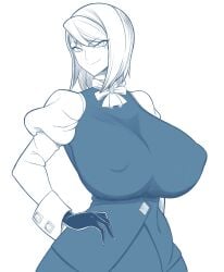 1girls alternate_breast_size female female_only franziska_von_karma gloves grin gyakuten_saiban hand_on_hip hourglass_figure huge_breasts hyperomizu karuma_mei miniskirt monochrome nipple_bulge nipples voluptuous wide_hips