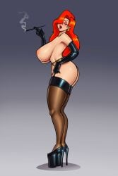 ass black_gloves hair_over_one_eye high_heels jessica_rabbit massive_breasts nipples platform_heels rabbitslides red_hair stockings who_framed_roger_rabbit