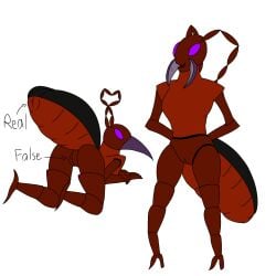 antennae_(anatomy) anthro arthropod beetle digital_media_(artwork) fakemon fan_character female genitals hi_res humanoid insects nintendo nude octospective plague_doctor pokemon pokemon_(species) scientist simple_background solo