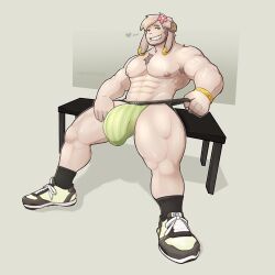 1:1 2024 abs anthro barazoku biceps big_muscles biped bulge clothing detailed_bulge footwear fur hi_res lagomorph leporid looking_at_viewer male mammal muscular muscular_anthro muscular_male pecs rabbit shoes solo ubecreamcake white_body white_fur