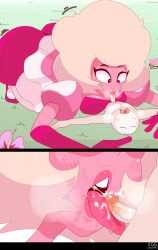 1boy 1girls blowjob cartoon_network cum cum_in_mouth cumshot cumshot_in_mouth diamond_authority eggshoppe fellatio gem_(species) larger_female licking_penis penis pink_body pink_diamond_(steven_universe) pink_eyes pink_lipstick portable_popsicle size_difference steven_universe sucking_penis