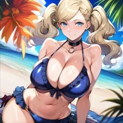 1girls ai_generated alternate_breast_size ann_takamaki big_breasts bikini bostin breasts busty curvaceous curvy curvy_body curvy_female curvy_figure female huge_breasts large_breasts nipples persona_5 sweat sweating sweaty sweaty_body sweaty_breasts swimwear thick_thighs thighs voluptuous