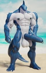 2024 abyss_(e-zoid) anthro big_muscles big_penis biped blue_body connivingrat countershading erection fish foreskin genital_piercing genitals glans hi_res huge_cock huge_muscles humanoid_genitalia humanoid_penis looking_at_viewer male male_focus male_only marine muscular muscular_anthro muscular_male penis penis_piercing piercing prince_albert_piercing shark solo solo_male standing valorlynz vein veiny_penis white_body white_countershading