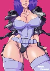 1girls belt big_breasts breasts cleavage clothed female female_only ghost_in_the_shell jacket kusanagi_motoko purple_hair solo solo_female theoverloader thick thick_thighs thighs tits