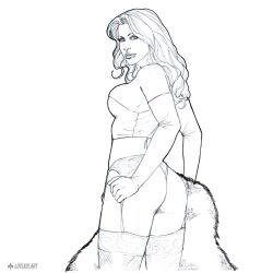 back_view black_and_white breasts emma_frost hellfire_club large_breasts luisxiii marvel marvel_comics panties sideboob thong thong_panties traditional_art traditional_media_(artwork) white_queen x-men