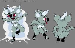 absurd_res aggressive big_ears big_nose breasts character_name claws crouching digital_drawing_(artwork) digital_media_(artwork) exposed_breasts fangs female fur grey_body grey_fur hair hi_res koala mammal margareta_demonica_grey_the_koala_(the_cartoon_love) marsupial model_sheet nipple_slip nipples open_mouth piercing red_eyes short_stack simple_background smoke solo string_panties teeth text the_cartoon_love toe_claws tongue tongue_piercing vombatiform white_hair