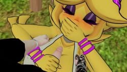 1boy 1girls blush chica_(cally3d) chica_(fnaf) chiku cute female five_nights_at_freddy's five_nights_at_freddy's_2 fredina's_nightclub giggle giggling handjob male muscular muscular_male naked naked_male outside picnic spoopyb0i straight vrchat vrchat_avatar vrchat_media vrchat_model