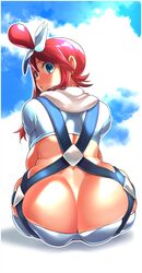 ass ass_cleavage blue_eyes bubble_butt butt_crack kei_(bekei) large_ass pokemon red_hair skyla_(pokemon)