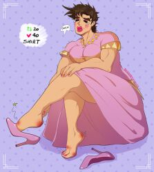 1boy barefoot battle_tendency canon_crossdressing crossdressing jojo's_bizarre_adventure joseph_joestar kalsnastycorner male male_only manly_crossdresser solo tequila_joseph undressing