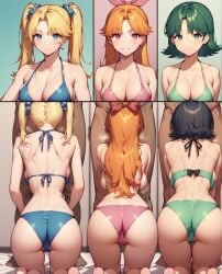 3boys 3girls aged_up ai_generated ass ass_focus backboob bikini black_hair blonde_hair blossom_(powerpuff_girls) blue_eyes bow bubbles_(powerpuff_girls) buttercup_(powerpuff_girls) cartoon_network cleavage dark-skinned_male green_eyes heavy_breathing implied_fellatio implied_oral implied_sex interracial long_hair multiple_girls multiple_views notreallyhere pink_eyes powerpuff_girls red_hair short_hair sisters skindentation toonami twintails