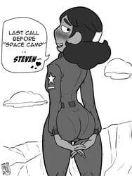 1girls ass blush cartoon_network connie_maheswaran female female_focus female_only kenbr_arts kenibrrealm monochrome solo solo_female steven_universe steven_universe:_the_movie straight_hair tagme thick_thighs