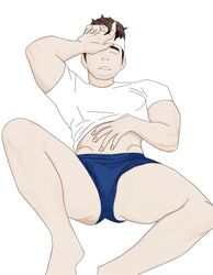 1boy abs big_thighs blue_underwear brown_hair bulge gay king_of_fighters male male_focus male_only shingo_yabuki sleeping solo underwear