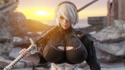 3d 4k abs big_breasts breasts close-up female muscular muscular_female nier nier:_automata nude nude_female pussy sevenarts vagina walking yorha_2b