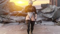 3d 4k abs big_breasts breasts female muscular muscular_female nier nier:_automata nude nude_female pussy sevenarts vagina walking yorha_2b