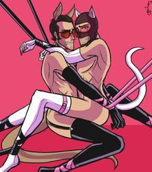 2boys animal_ears balaclava blush bondage bound_together gay looking_at_viewer male male_focus male_only malesub multiple_boys multiple_subs nervous no_visible_genitalia petplay pink_background sniper sniper_(team_fortress_2) sogeki16 spy spy_(team_fortress_2) sunglasses tail team_fortress_2 thighhighs tied_hands tied_legs tinted_eyewear valve