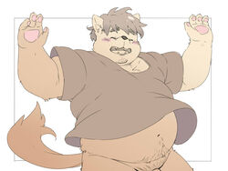 2021 anthro barely_visible_genitalia barely_visible_penis blush canid canine canis closed_eyes clothing domestic_dog genitals humanoid_hands inunoshippo kemono male mammal overweight overweight_anthro overweight_male penis shirt simple_background solo topwear white_background