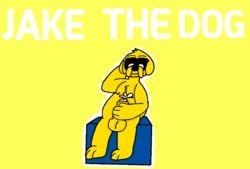 adventure_time cartoon_network cum daniel_567_artist domestic_dog fur furry jake_the_dog looking_down male penis sitting tail yellow_body