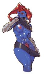 1girls abs anthro blue_skin breasts breasts_out dcoda eye_patch female female_only hairy hairy_pussy medium_breasts pubes pubic_hair red_hair undertale undressing undyne wet white_background