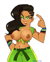 brazilian brazilian_female breasts breasts_out capcom clothed dark-skinned_female dark_skin emmanomia female laura_matsuda looking_at_viewer parowy street_fighter street_fighter_v