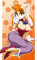 absurd_res anthro big_breasts breasts cleavage cleavage_cutout clothed clothing female hi_res high_heels lagomorph leporid mammal mergeritter rabbit solo sonic_(series) sonic_the_hedgehog_(series) vanilla_the_rabbit