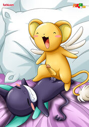 2boys anal anal_sex balls bbmbbf bed bedroom blush cardcaptor_sakura closed_eyes cum cum_in_ass cum_inside fur34 gay kero male male/male male_only open_mouth palcomix penis pillow sex spinel_(cardcaptor_sakura) teeth yaoi