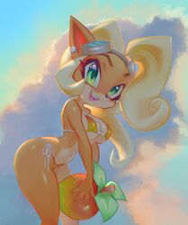 1girls anthro bikini bikini_bottom bikini_top blonde_hair breasts coco_bandicoot crash_(series) female hips navel sif_(artist) thick_thighs thighs wumpa_fruit