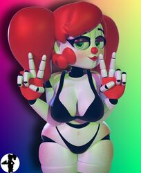 3d baby_(fnafsl) big_breasts blush breasts circus_baby circus_baby_(fnaf) fingerless_gloves five_nights_at_freddy's five_nights_at_freddy's:_sister_location freckles gradient_background green_eyes polsy red_hair so87baby solo summer_of_87_baby twintails underwear v_sign wide_hips